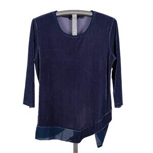 Halston Velvety Velour Asymmetric Top Sheer Hem MEDIUM Fairy Holiday Event Glam